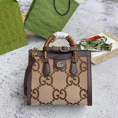 gg Diana Jumbo gg Small Tote Bag Camel And Ebony Jumbo gg Canvas Brown For Women 11in/28cm 660195 UKMFT 2672