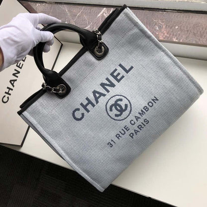 Chanel Deauville Tote 38cm White Gray For Women A66941