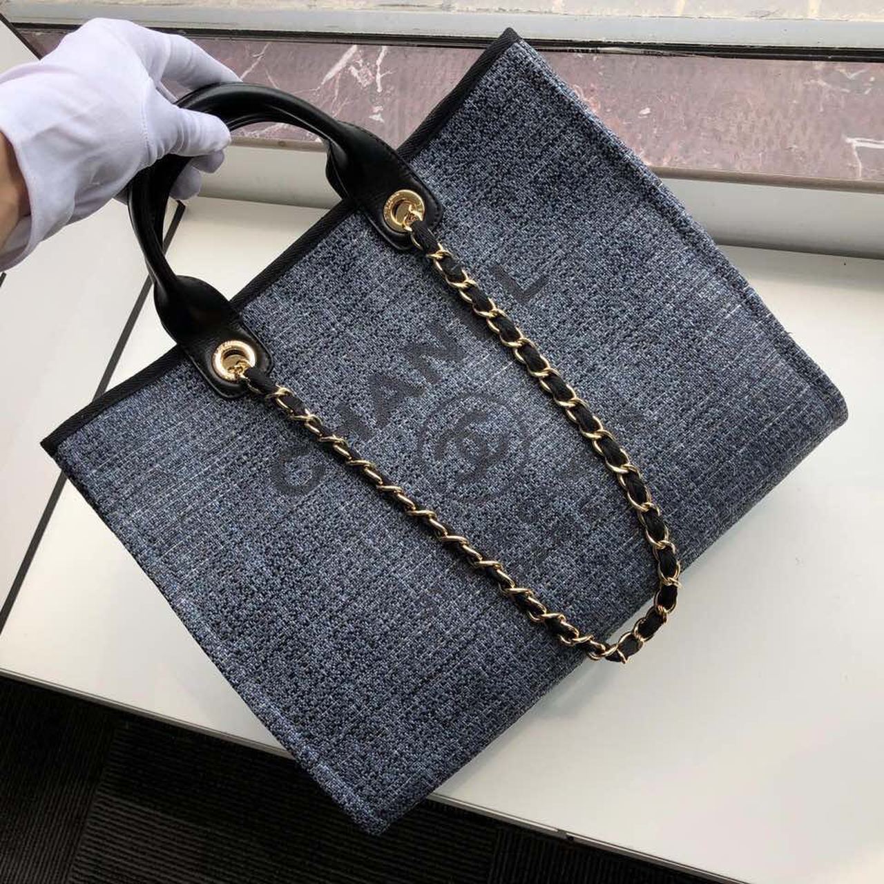 Chanel Deauville Tote 38cm Blue/Black For Women A66941