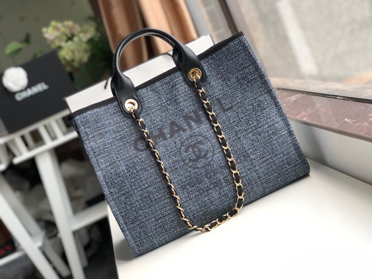 Chanel Deauville Tote 38cm Blue/Black For Women A66941