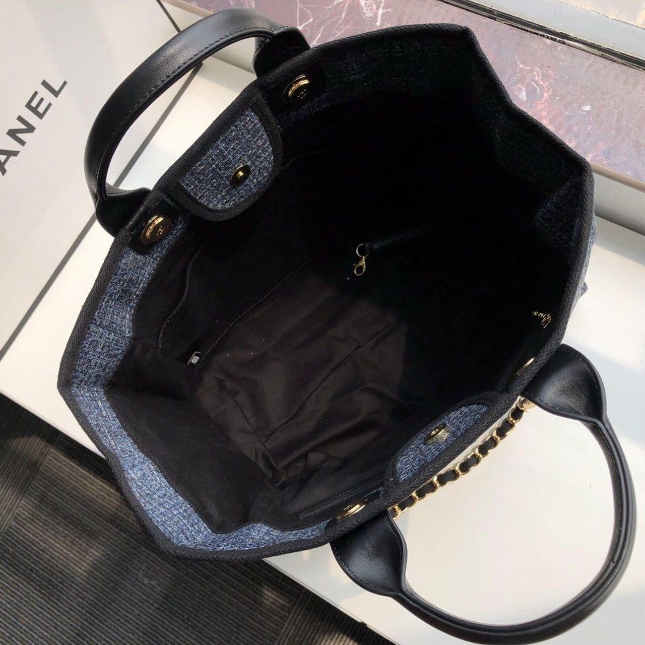 Chanel Deauville Tote 38cm Blue/Black For Women A66941