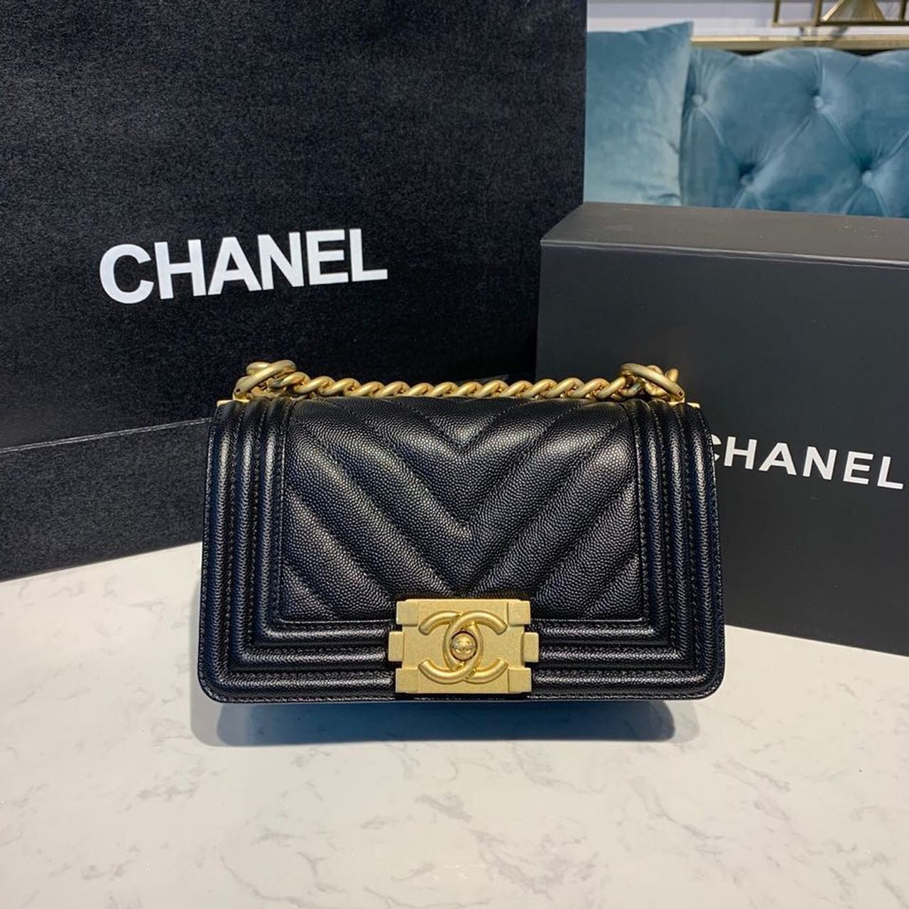 ChanelMini Boy HandBag Black For Women, Women&#8217;s HandBag, Shoulder And Crossbody Bags 7.8in/20cm