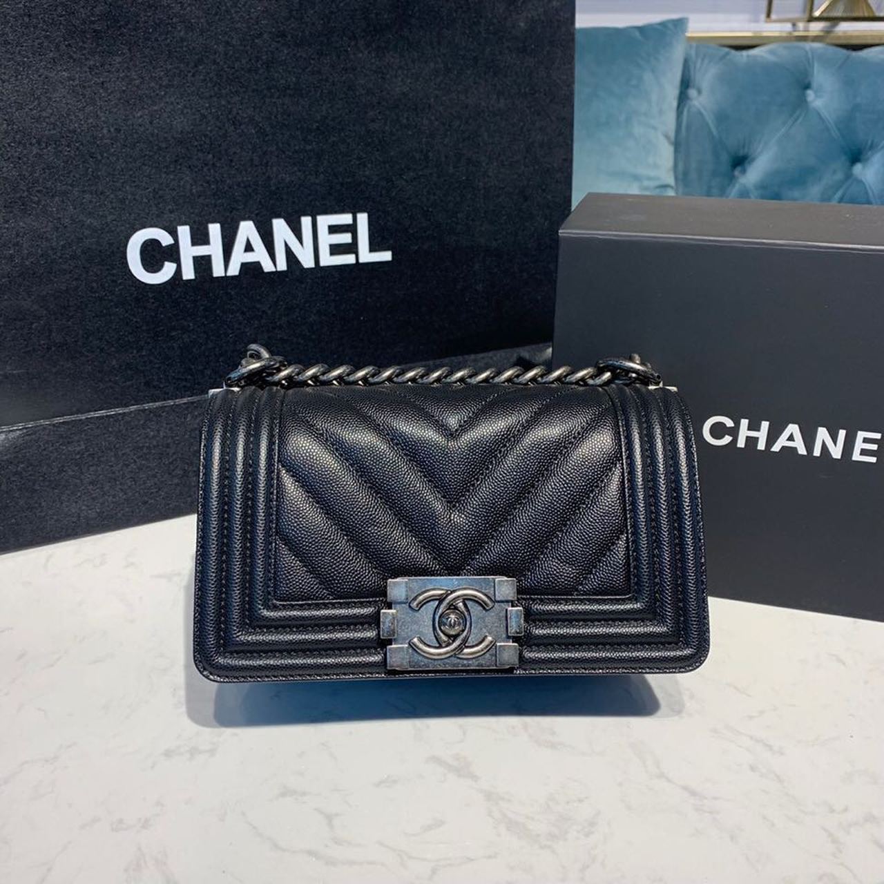 ChanelMedium Boy HandBag Silver Hardware Black For Women 7.8in/20cm