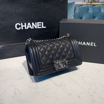 ChanelSmall Boy Handbag Silver Hardware Black For Women, Women&#8217;s Bags, Shoulder And Crossbody Bags 7.8in/20cm A67085