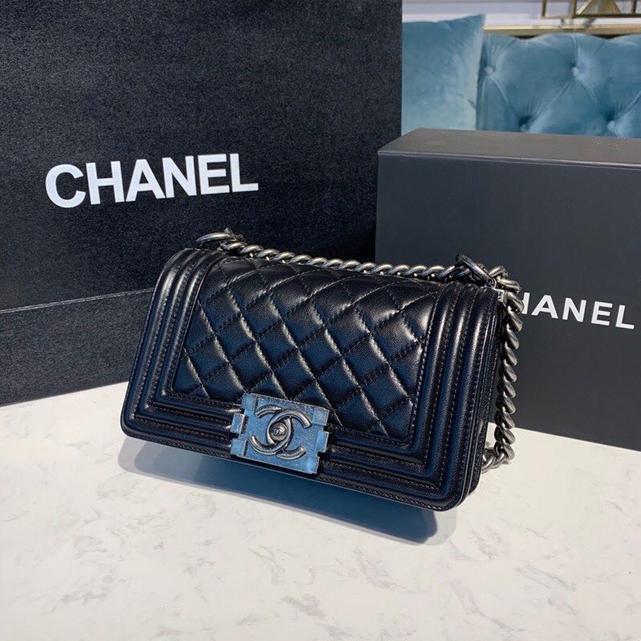 ChanelSmall Boy Handbag Silver Hardware Black For Women, Women&#8217;s Bags, Shoulder And Crossbody Bags 7.8in/20cm A67085