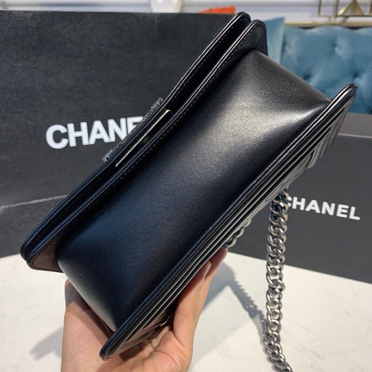 ChanelSmall Boy Handbag Silver Hardware Black For Women, Women&#8217;s Bags, Shoulder And Crossbody Bags 7.8in/20cm A67085