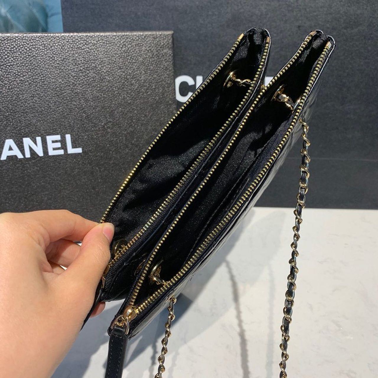 ChanelSmall Double Case Bag With Strap Black For Women, Women&#8217;s Bags, Shoulder And Crossbody Bags 9in/23cm AP1074