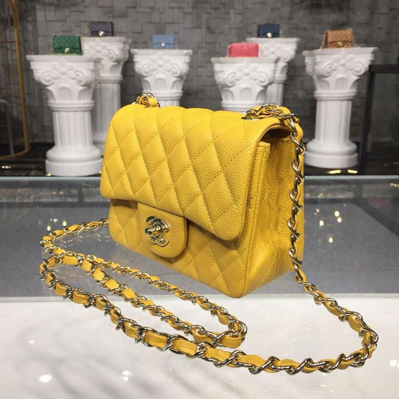 ChanelMini Flap Bag Caviar Yellow For Women, Women&#8217;s Bags, Shoulder And Crossbody Bags 6.7in/17cm A35200