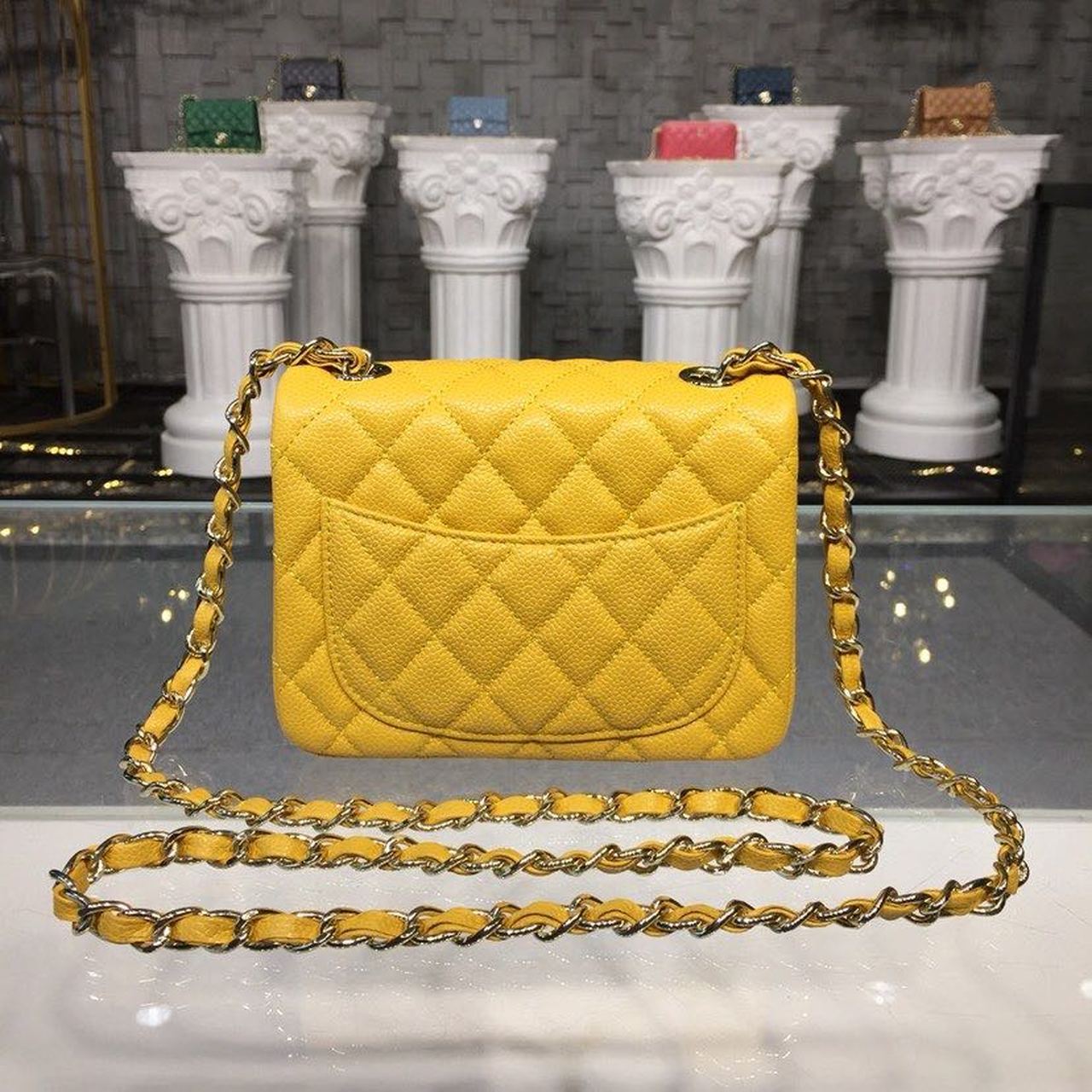 ChanelMini Flap Bag Caviar Yellow For Women, Women&#8217;s Bags, Shoulder And Crossbody Bags 6.7in/17cm A35200