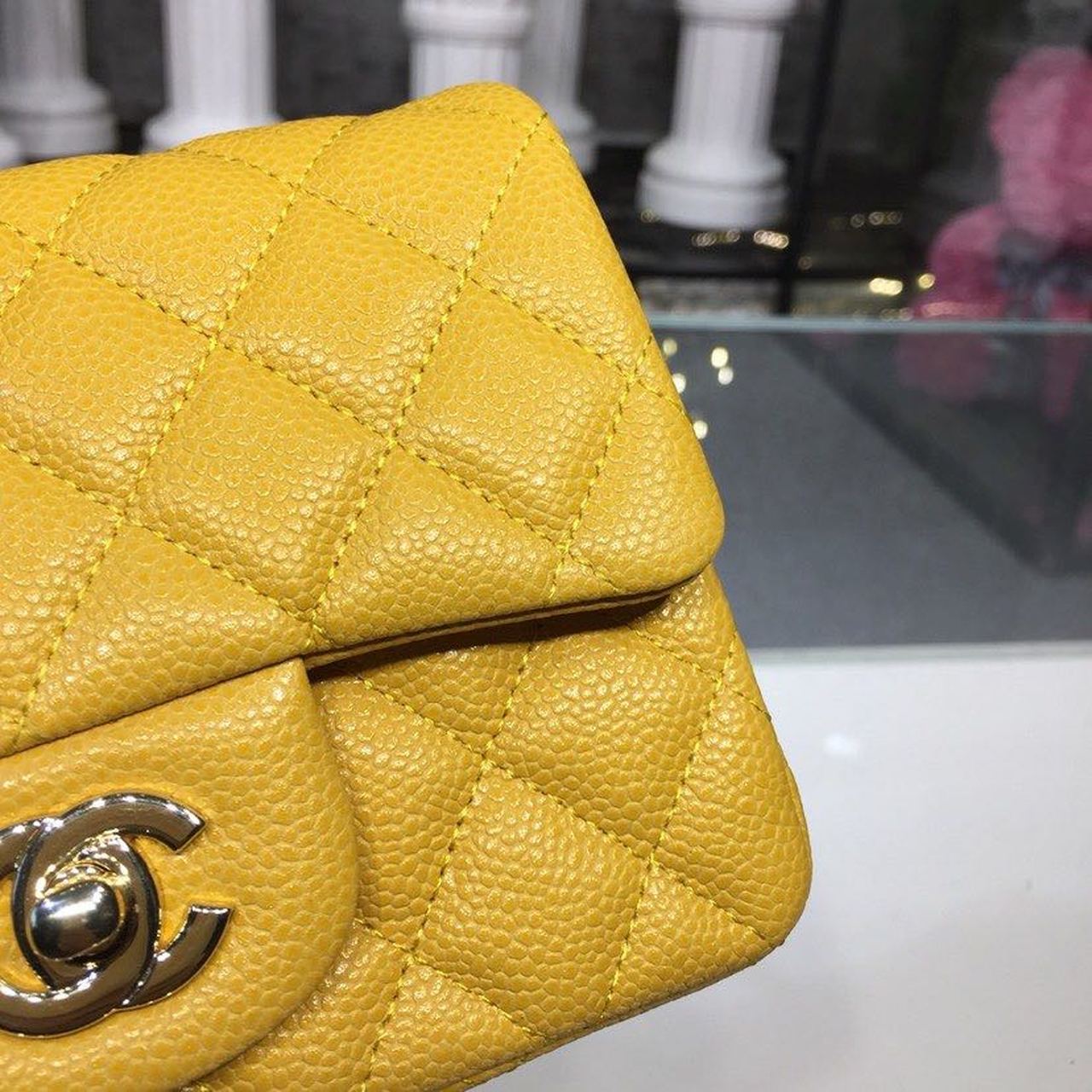 ChanelMini Flap Bag Caviar Yellow For Women, Women&#8217;s Bags, Shoulder And Crossbody Bags 6.7in/17cm A35200