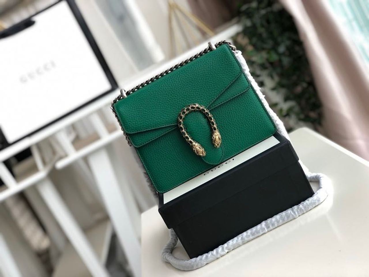 gg Dionysus Mini Bag Green Metal-Free Tanned For Women 7.5in/20cm gg 421970