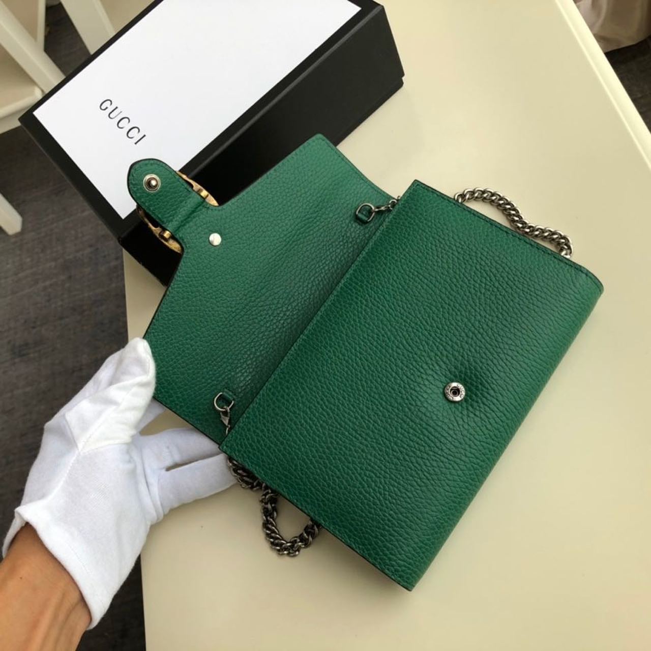 gg Dionysus Mini Chain Bag Emerald Green Metal-Free Tanned For Women 8in/20cm gg 401231 CAOGX 3120