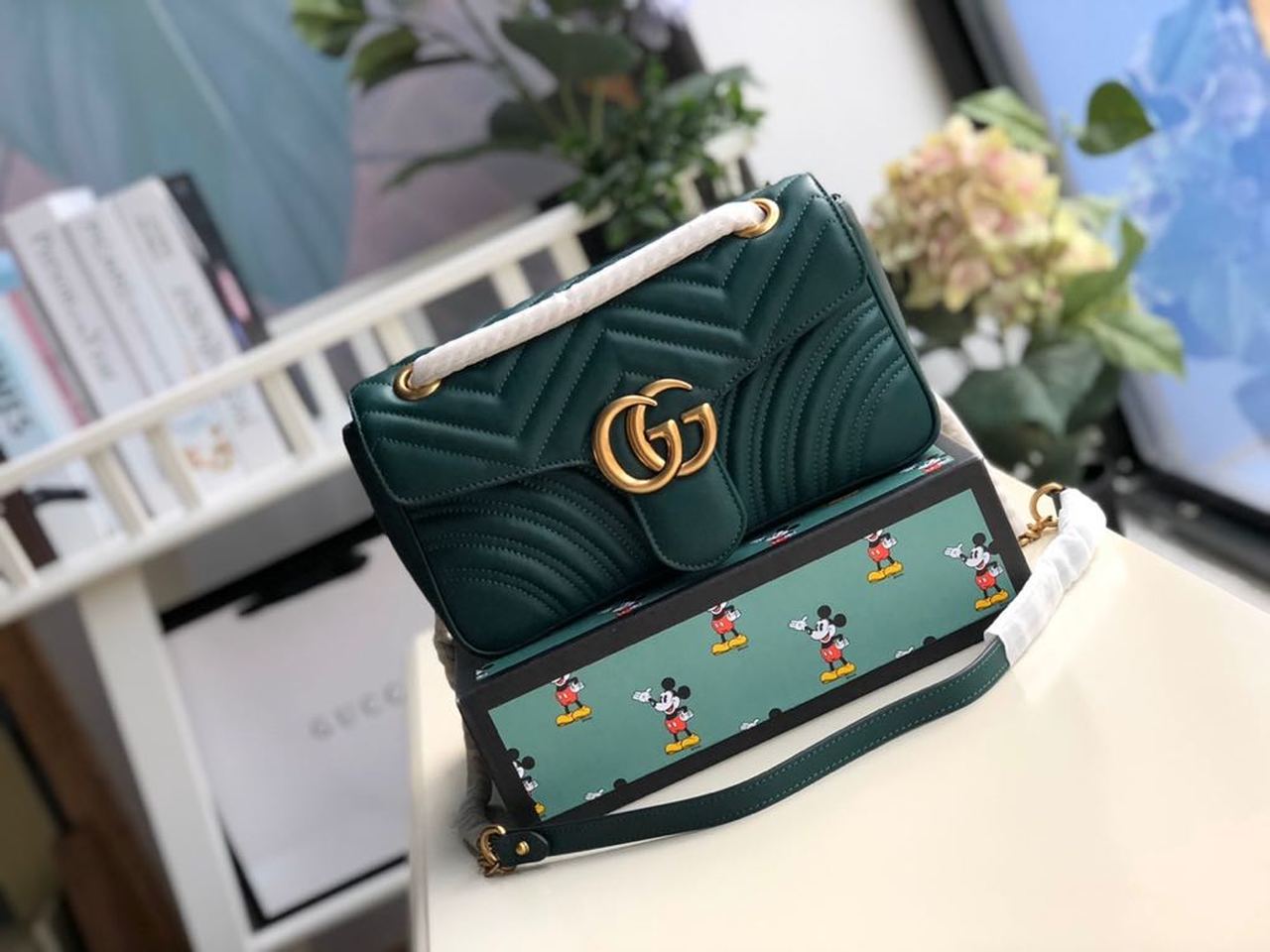 gg Marmont Small Matelassé Shoulder Bag Green Matelassé Chevron For Women 10in/26cm 443497