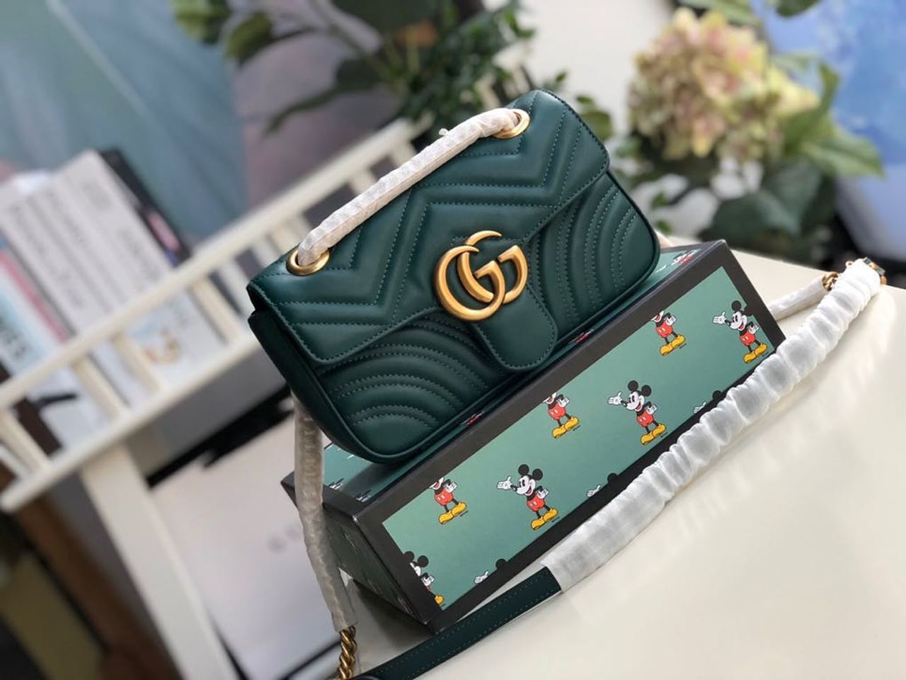 gg Marmont Matelassé Mini Bag Green Matelassé Chevron For Women 8.5in/22cm gg 446744