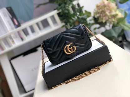 gg Marmont Matelassé Super Mini Bag Dusty Black Chevron For Women 6.2in/16.5cm 476433 DTDCT 1000