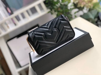 gg Marmont Matelassé Super Mini Bag Dusty Black Chevron For Women 6.2in/16.5cm 476433 DTDCT 1000