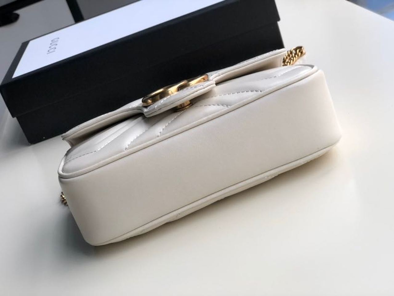 gg Marmont Matelassé Super Mini Bag Dusty White Chevron For Women 6.2in/16.5cm gg 476433 DTDCT 9022