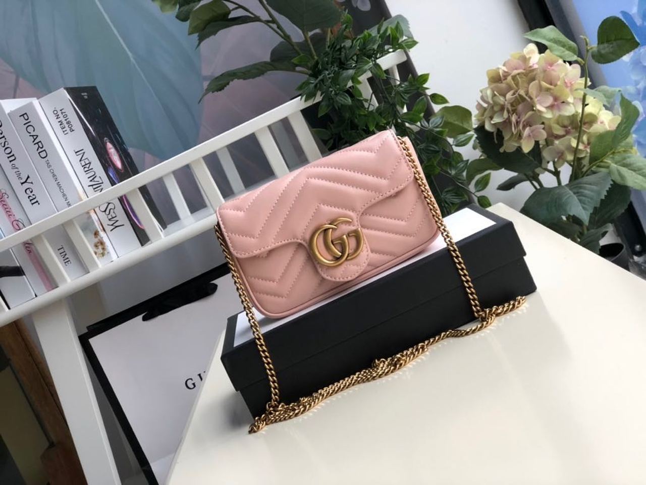 gg Marmont Matelassé Super Mini Bag Dusty Pink Chevron For Women 6.2in/16.5cm gg 476433 DTDCT 5729