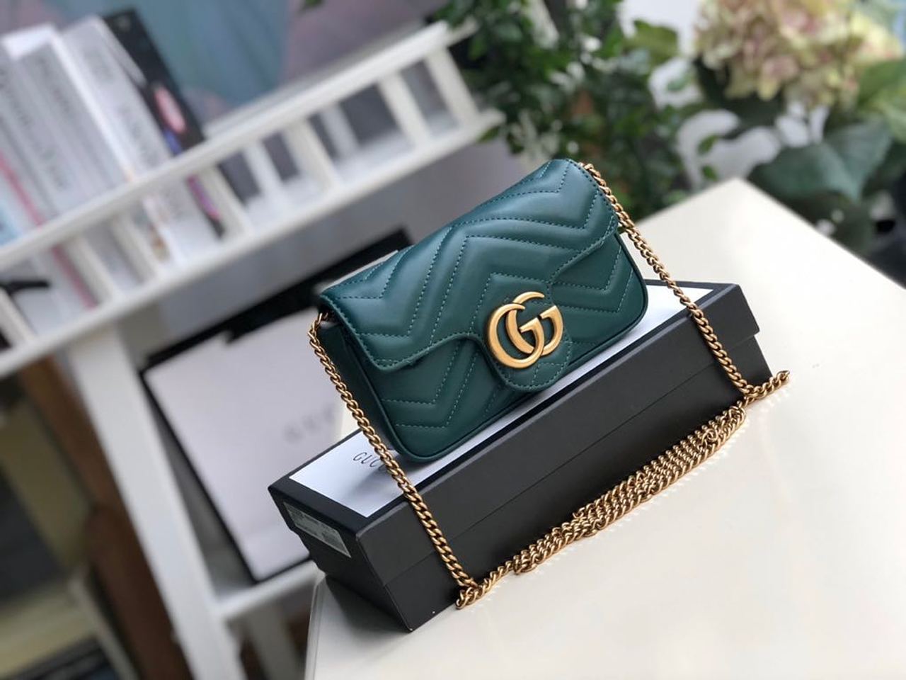 gg Marmont Matelassé Super Mini Bag Green Matelassé Chevron For Women 6.2in/16.5cm gg