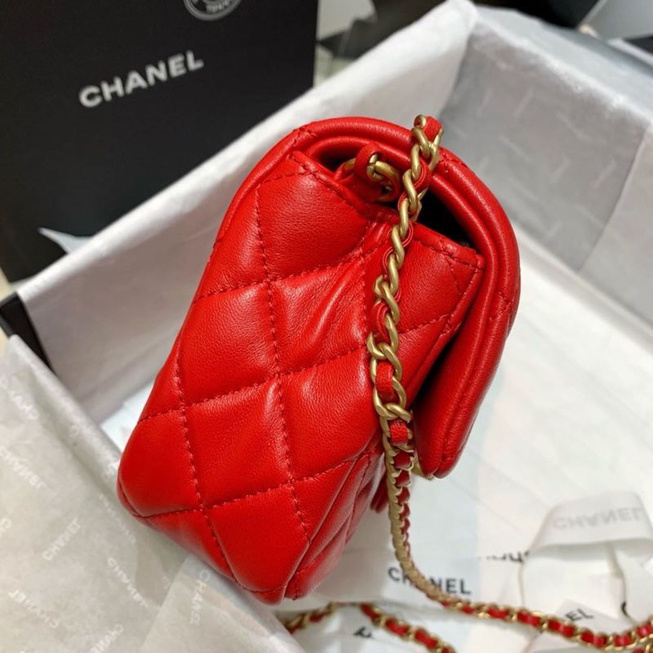 ChanelFlap Bag With ChanelBall On Strap Red For Women, Women&#8217;s Handbags, Shoulder And Crossbody Bags 7.8in/20cm AS1787