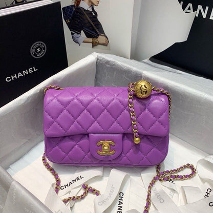 ChanelFlap Bag With ChanelBall On Strap Purple For Women, Women&#8217;s Handbags, Shoulder And Crossbody Bags 7.8in/20cm AS1787