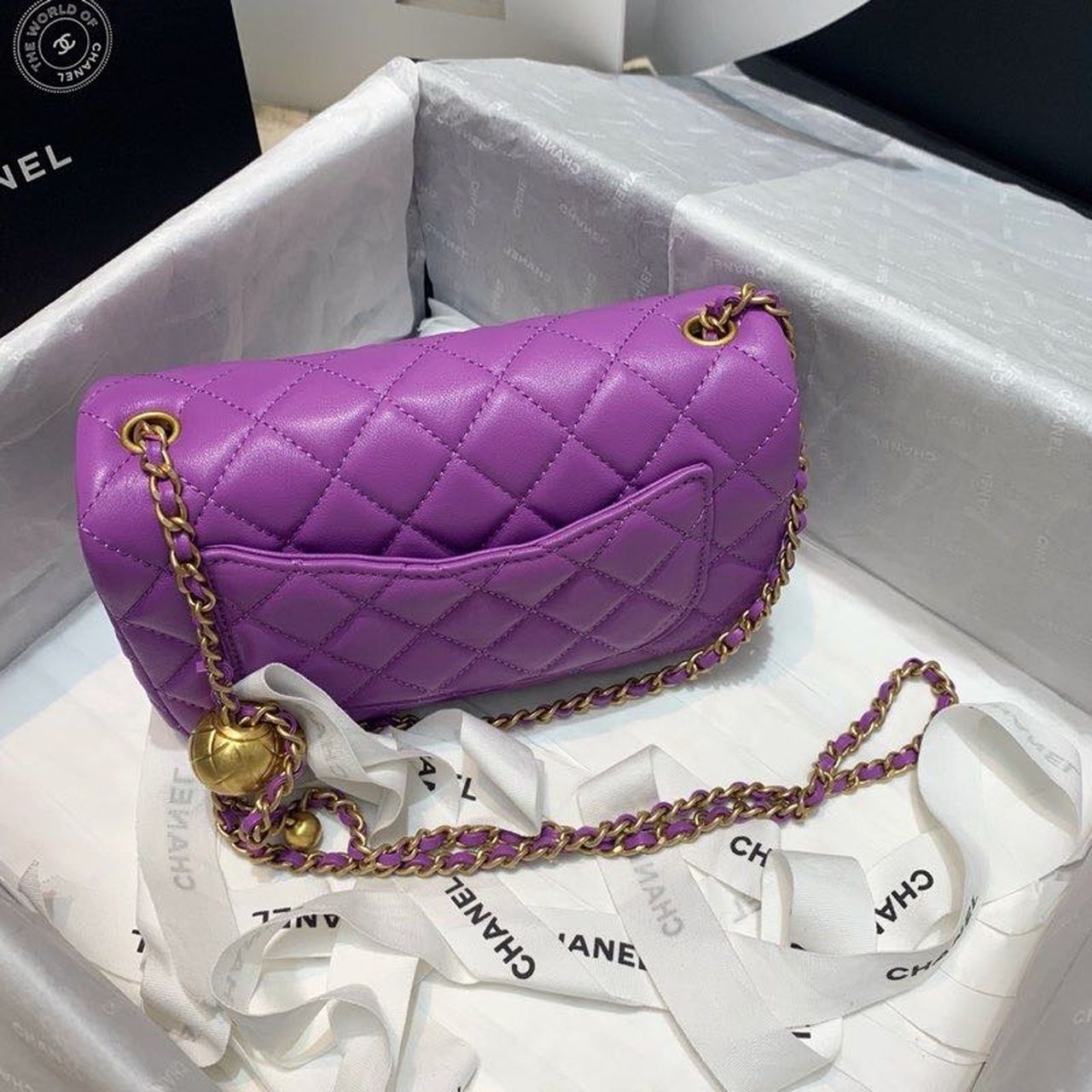 ChanelFlap Bag With ChanelBall On Strap Purple For Women, Women&#8217;s Handbags, Shoulder And Crossbody Bags 7.8in/20cm AS1787