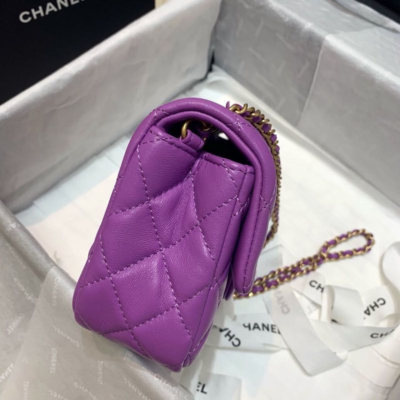 ChanelFlap Bag With ChanelBall On Strap Purple For Women, Women&#8217;s Handbags, Shoulder And Crossbody Bags 7.8in/20cm AS1787