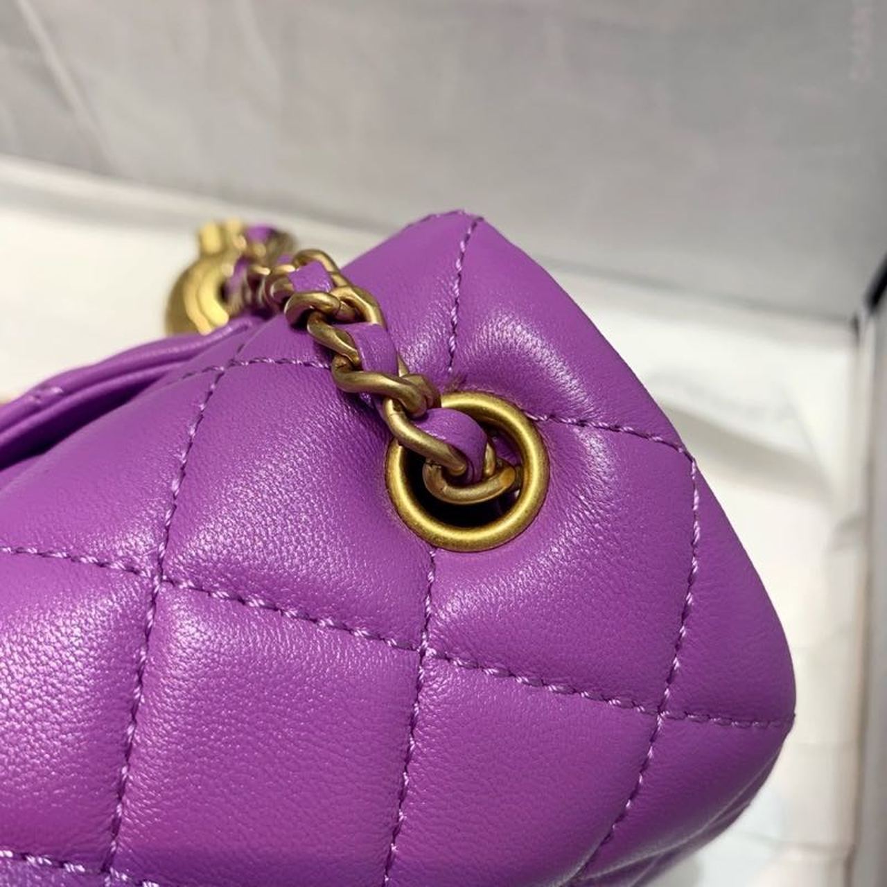 ChanelFlap Bag With ChanelBall On Strap Purple For Women, Women&#8217;s Handbags, Shoulder And Crossbody Bags 7.8in/20cm AS1787