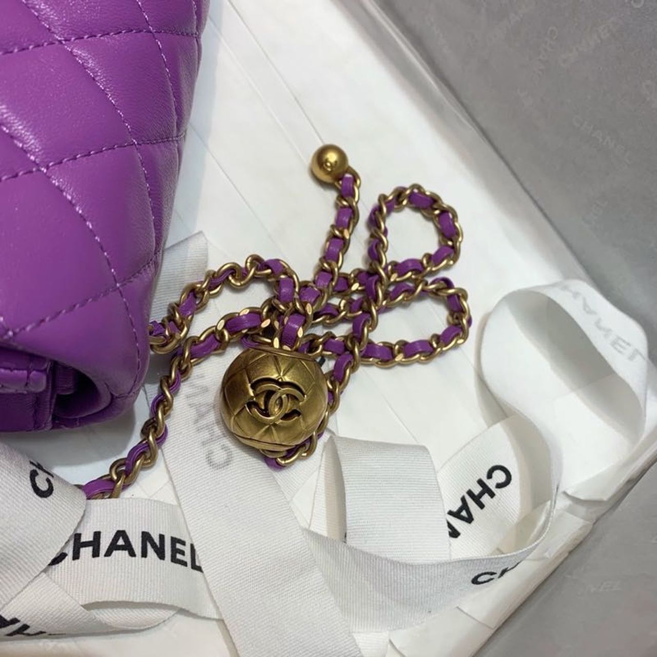 ChanelFlap Bag With ChanelBall On Strap Purple For Women, Women&#8217;s Handbags, Shoulder And Crossbody Bags 7.8in/20cm AS1787