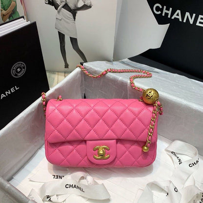 ChanelFlap Bag With ChanelBall On Strap PiNike For Women, Women&#8217;s Handbags, Shoulder And Crossbody Bags 7.8in/20cm AS1787