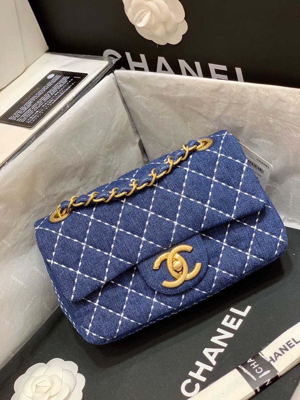 Chanel Flap Bag Denim Blue For Women, Women&#8217;s Handbags, Shoulder And Crossbody Bags 10.2in/26cm AS1328 B01897 N5398