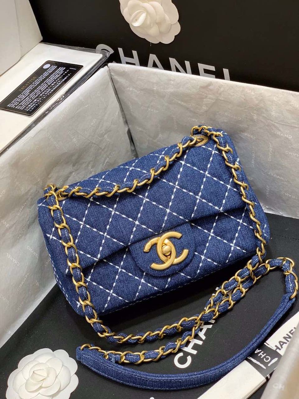 Chanel Flap Bag Denim Blue For Women, Women&#8217;s Handbags, Shoulder And Crossbody Bags 10.2in/26cm AS1328 B01897 N5398