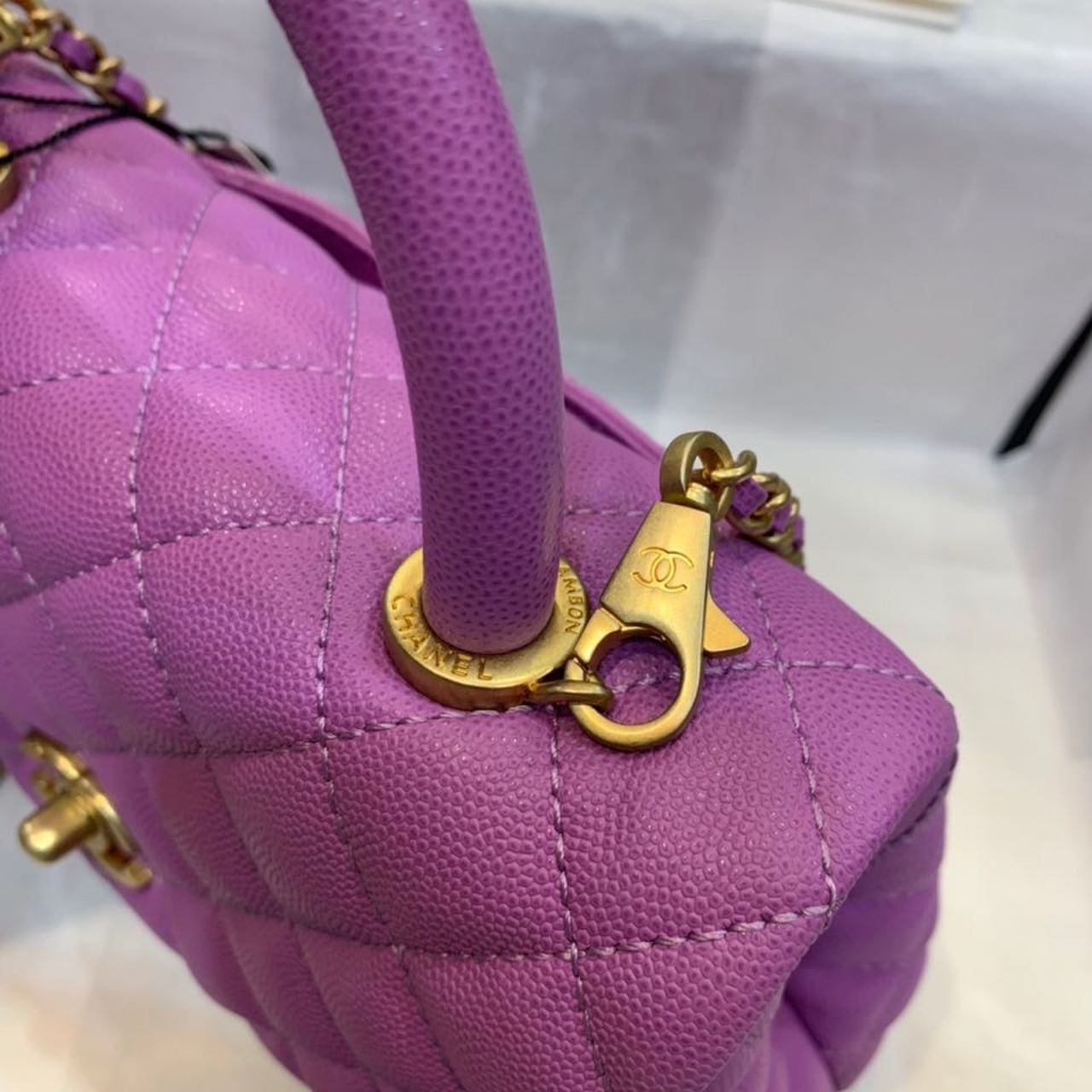 ChanelMedium Flap Bag With Top Handle Purple For Women, Women’s Handbags, Shoulder And Crossbody Bags 9in/23cm A92990