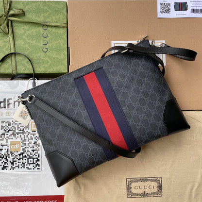 gg Black Messenger Black/Grey gg Supreme Canvas Blue And Red Web For Men 14in/35cm 474139 K5ICN 1095