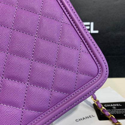 Chanel Filigree Vanity Case Bag 20cm Gold Toned Hardware Caviar Leather Spring/Summer Act 1 Collection, Purple