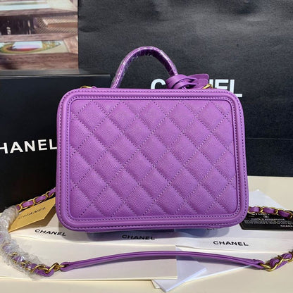 Chanel Filigree Vanity Case Bag 20cm Gold Toned Hardware Caviar Leather Spring/Summer Act 1 Collection, Purple