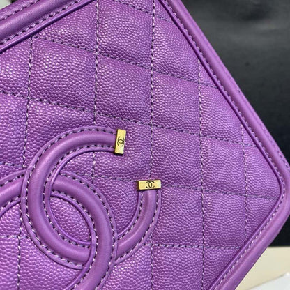 Chanel Filigree Vanity Case Bag 20cm Gold Toned Hardware Caviar Leather Spring/Summer Act 1 Collection, Purple