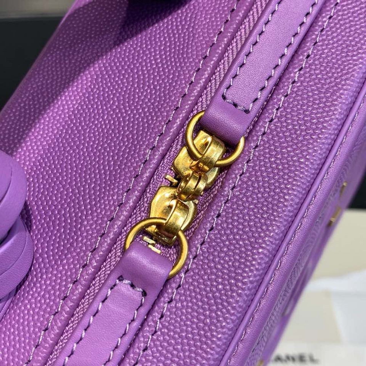 Chanel Filigree Vanity Case Bag 20cm Gold Toned Hardware Caviar Leather Spring/Summer Act 1 Collection, Purple