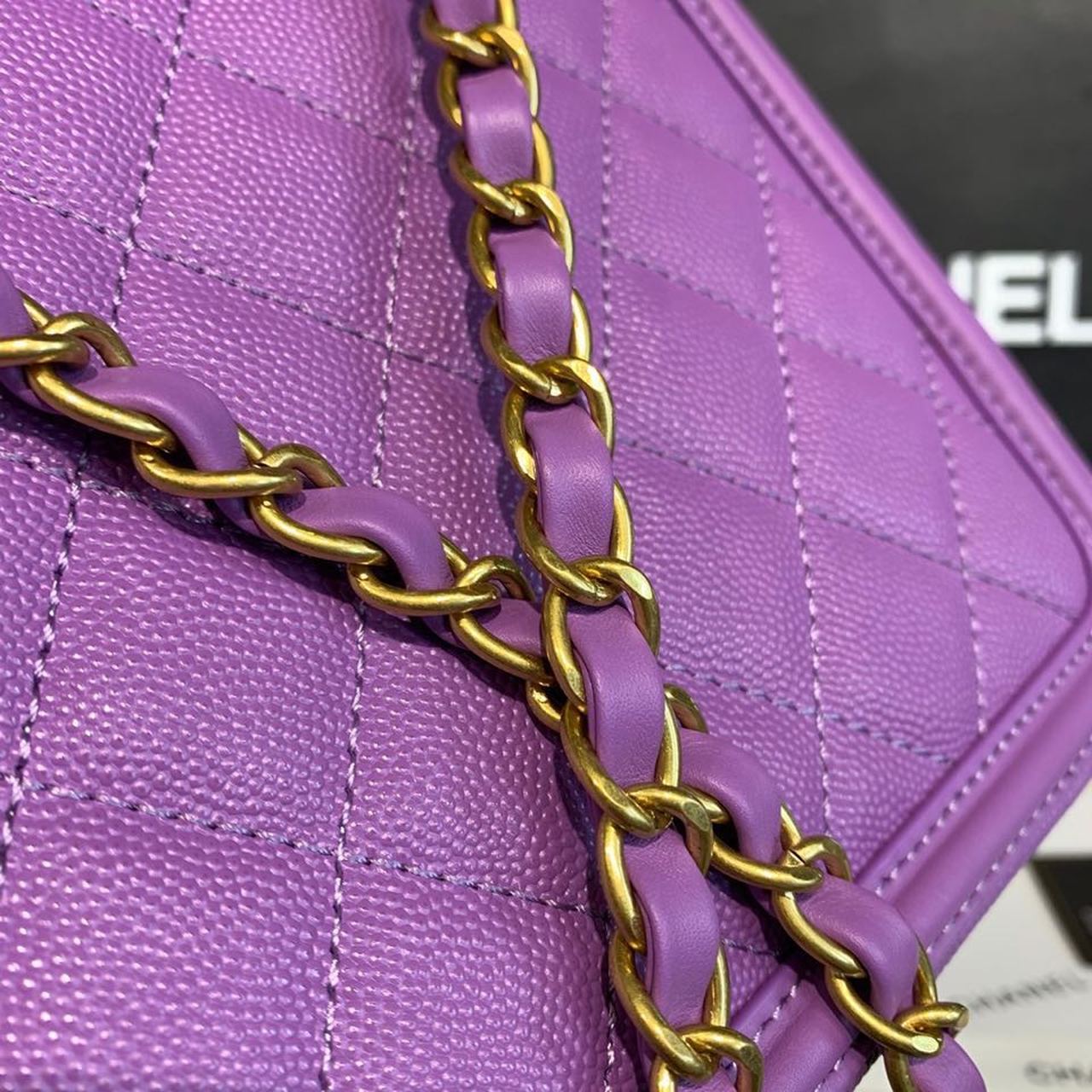 Chanel Filigree Vanity Case Bag 20cm Gold Toned Hardware Caviar Leather Spring/Summer Act 1 Collection, Purple