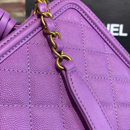 Chanel Filigree Vanity Case Bag 20cm Gold Toned Hardware Caviar Leather Spring/Summer Act 1 Collection, Purple