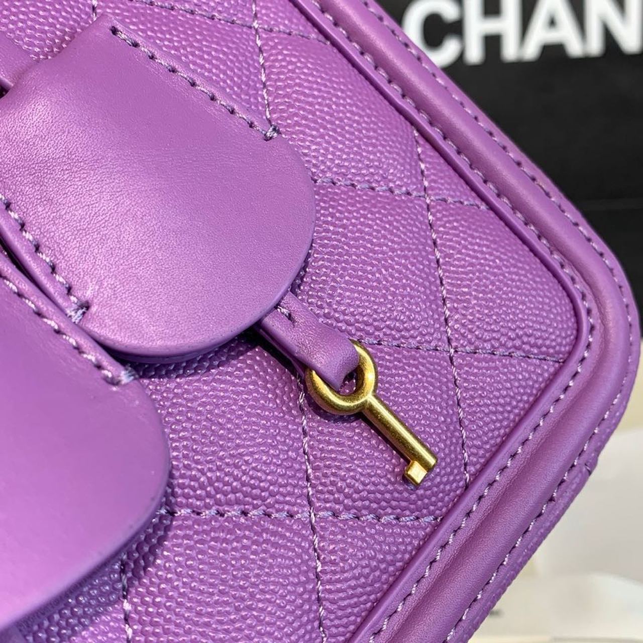 Chanel Filigree Vanity Case Bag 20cm Gold Toned Hardware Caviar Leather Spring/Summer Act 1 Collection, Purple