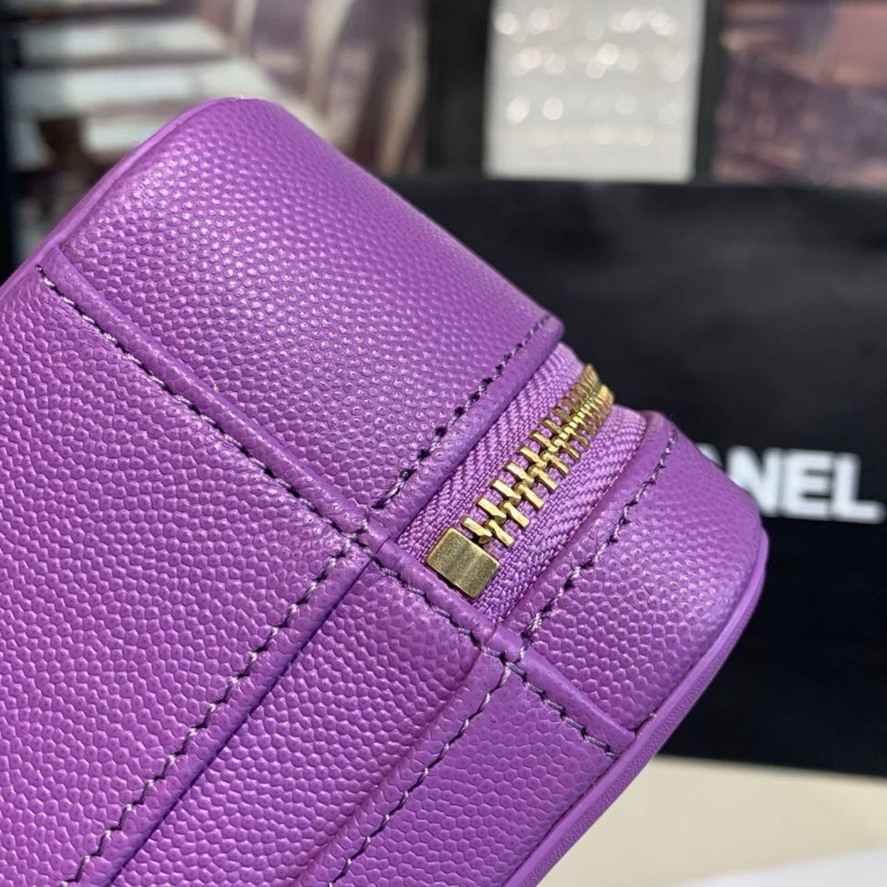 Chanel Filigree Vanity Case Bag 20cm Gold Toned Hardware Caviar Leather Spring/Summer Act 1 Collection, Purple