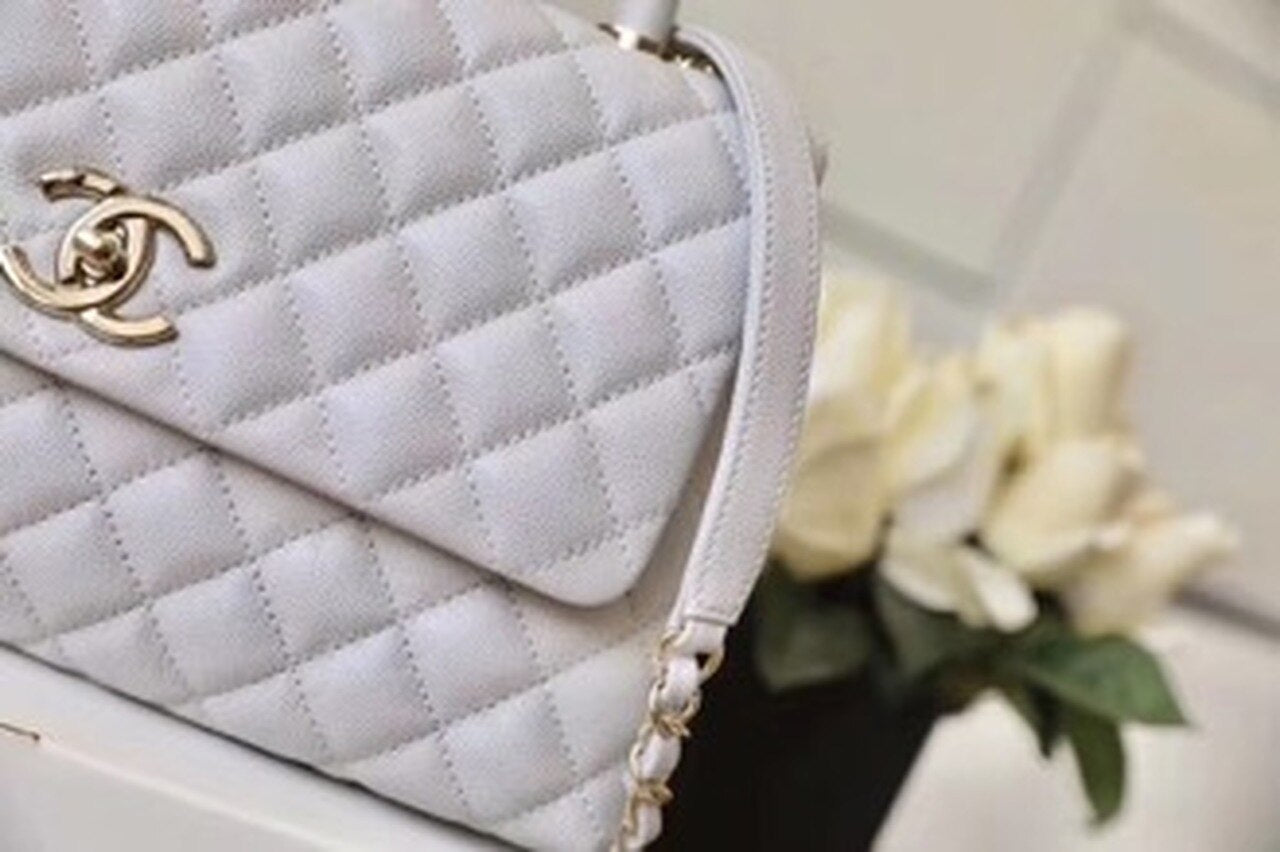 Chanel Coco With Top Handle Bag Gold Toned Hardware White For Women 11.4in/29cm