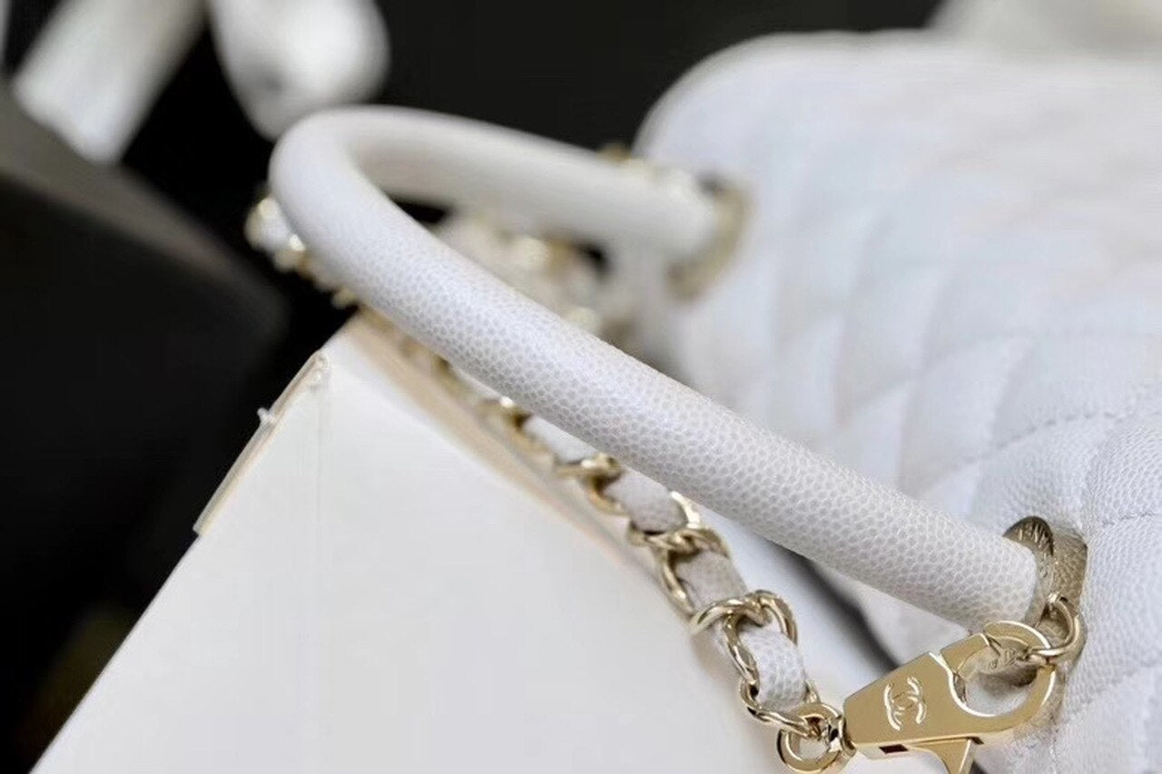 Chanel Coco With Top Handle Bag Gold Toned Hardware White For Women 11.4in/29cm