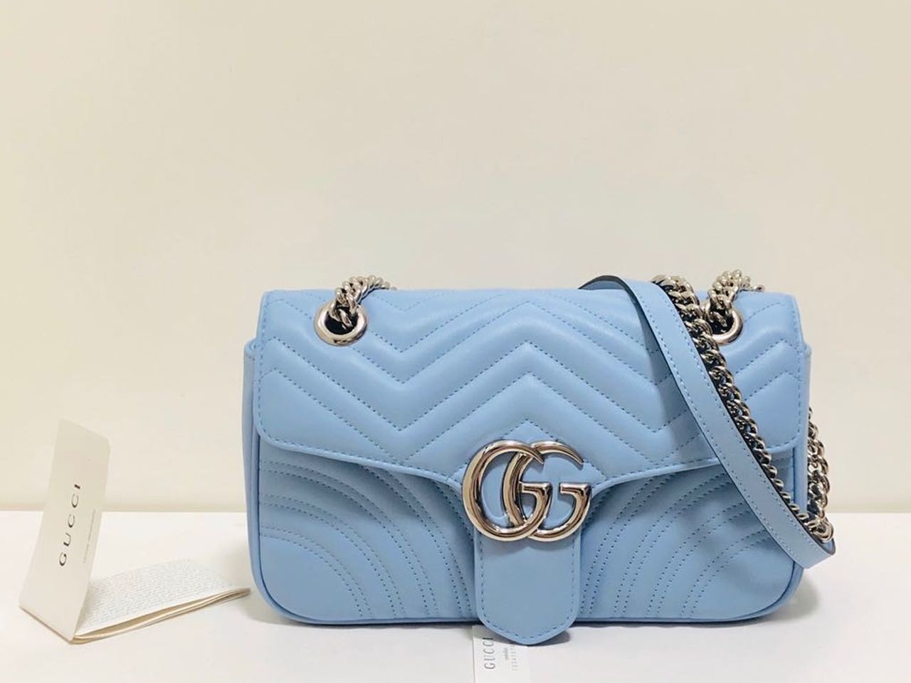 gg Marmont Small Matelassé Shoulder Bag Sky Blue Matelassé Chevron For Women 10in/26cm gg