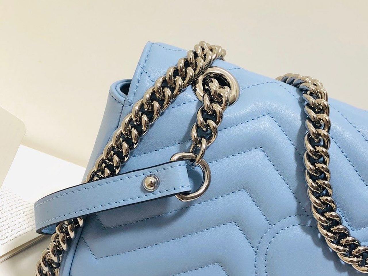 gg Marmont Small Matelassé Shoulder Bag Sky Blue Matelassé Chevron For Women 10in/26cm gg