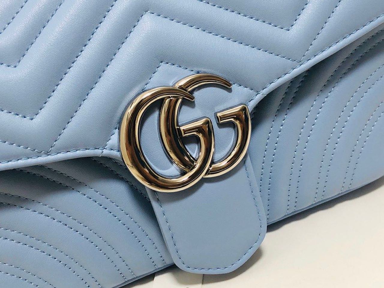 gg Marmont Small Matelassé Shoulder Bag Sky Blue Matelassé Chevron For Women 10in/26cm gg