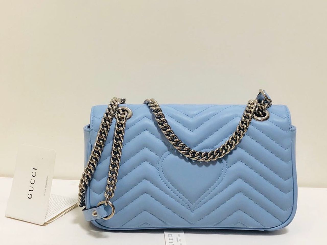 gg Marmont Small Matelassé Shoulder Bag Sky Blue Matelassé Chevron For Women 10in/26cm gg