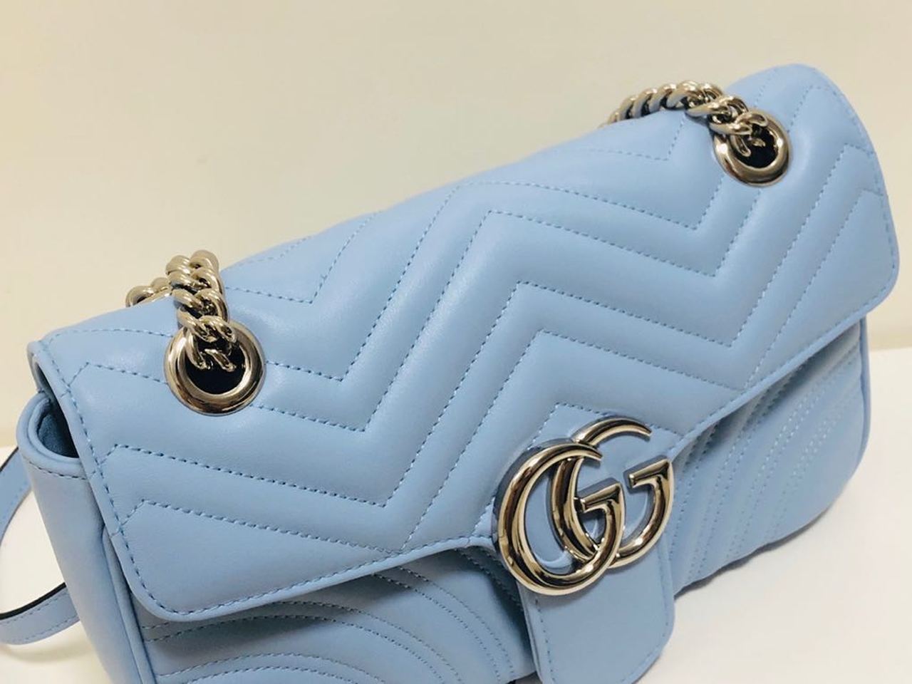 gg Marmont Small Matelassé Shoulder Bag Sky Blue Matelassé Chevron For Women 10in/26cm gg