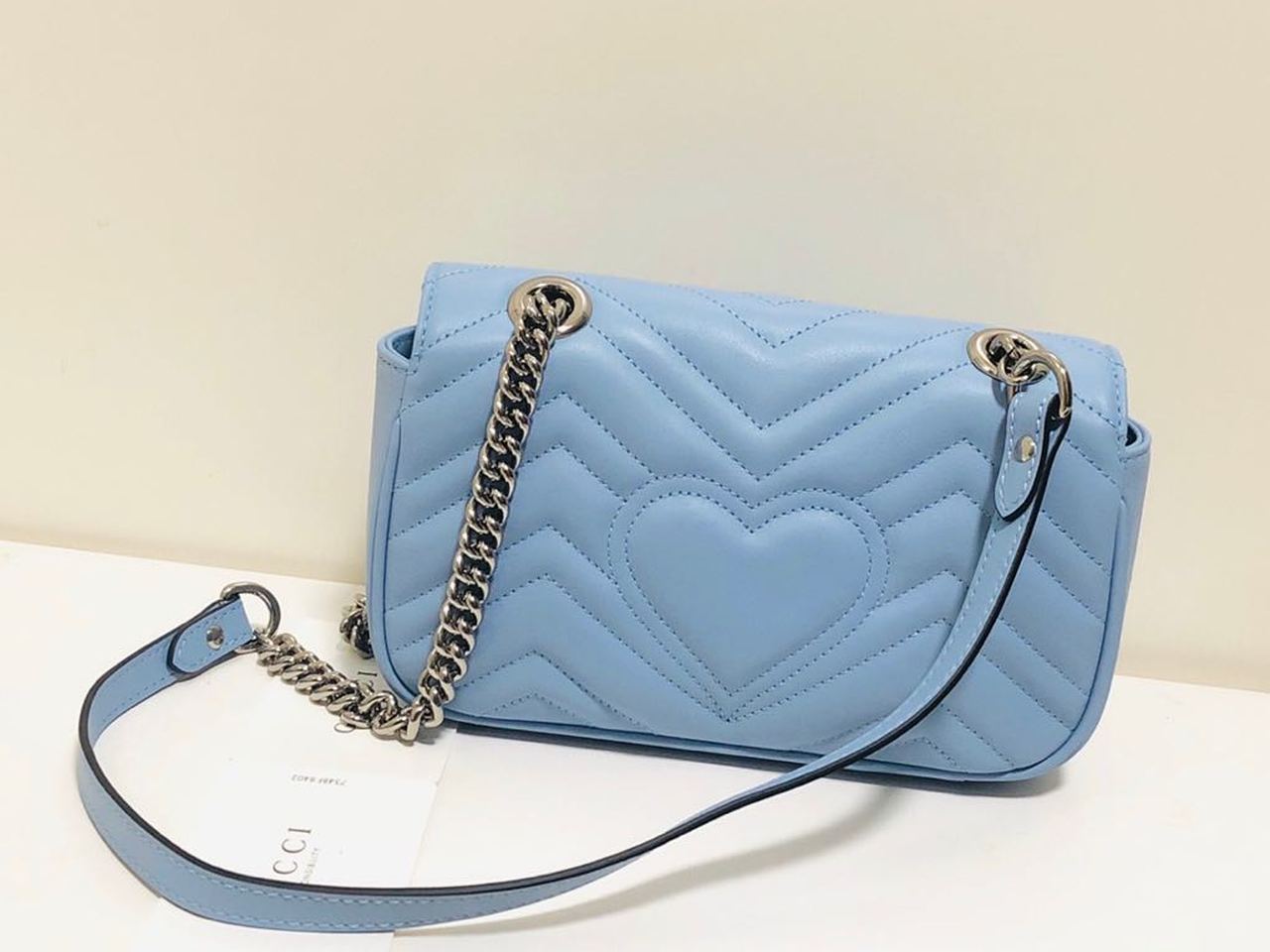 gg Marmont Matelassé Mini Bag Blue Sky Matelassé Chevron For Women 8.5in/22cm gg